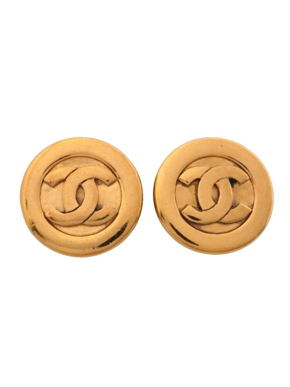 Chanel Earrings Vintage CC Logo Round Circle Gold Plated